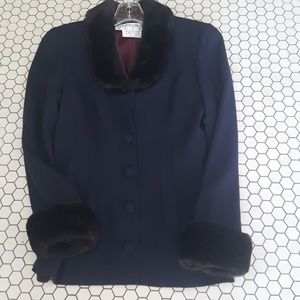 Womens wool jacket with fur collar and cuffs